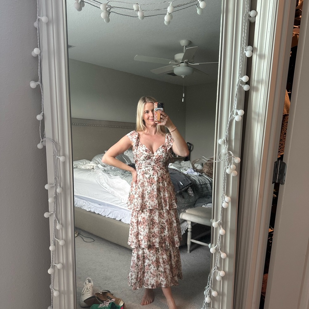 Altar'd State Cream and Pink Floral Maxi Dress